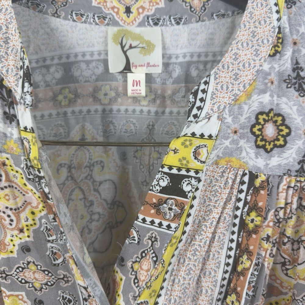 Fig And Flower Tropical Tunic Blouse Button Down Womens Size M Coastal - Picture 3 of 9